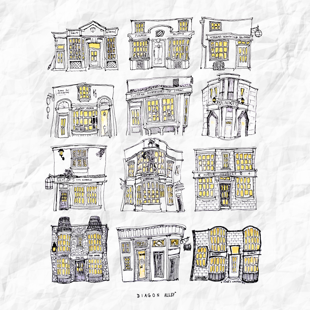 Diagon Alley w Lights On - 8x10" Print