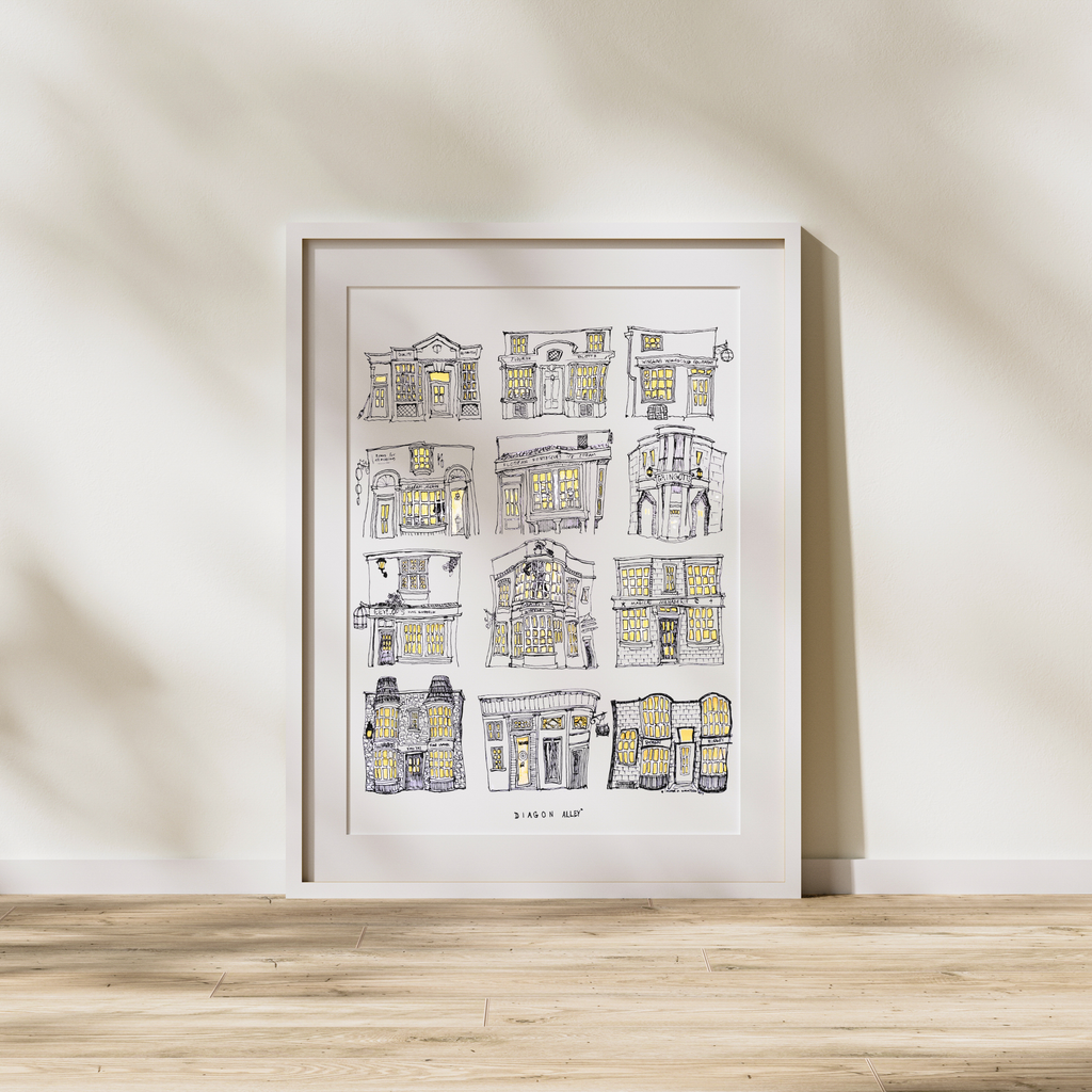 Diagon Alley w Lights On - 8x10" Print