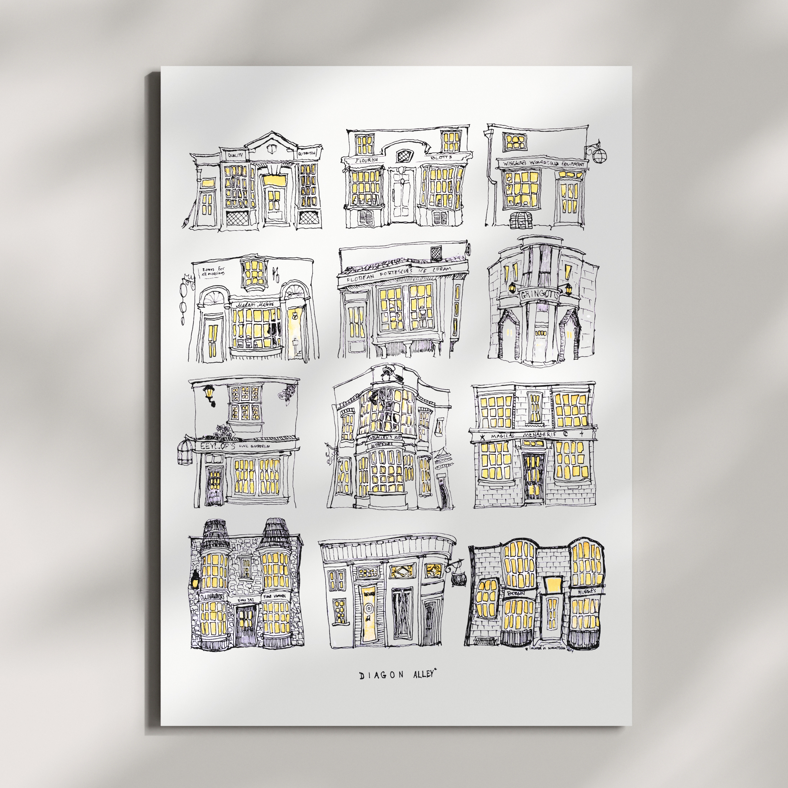 Diagon Alley w Lights On - 8x10" Print